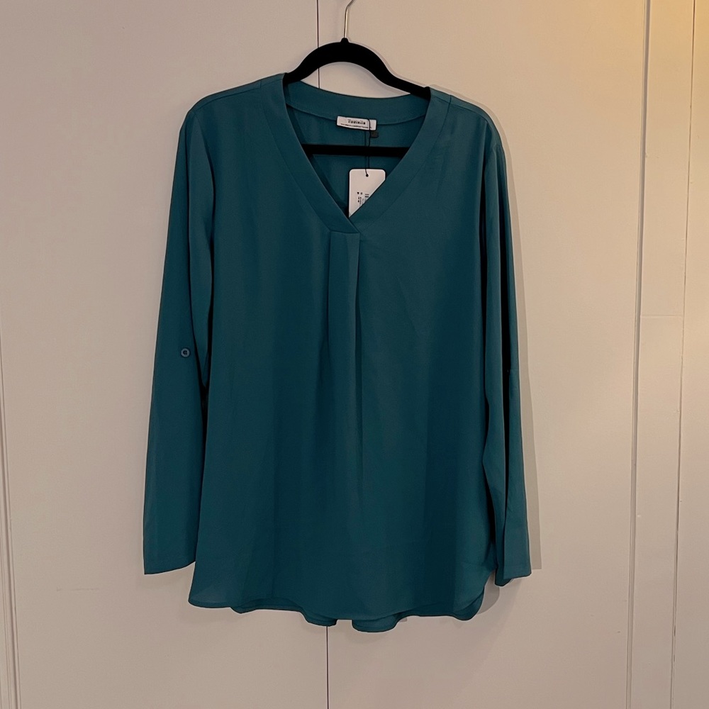 Youtalia Womens 3/4 Cuffed Sleeve Chiffon Printed V Neck Casual Blouse Shirt Top